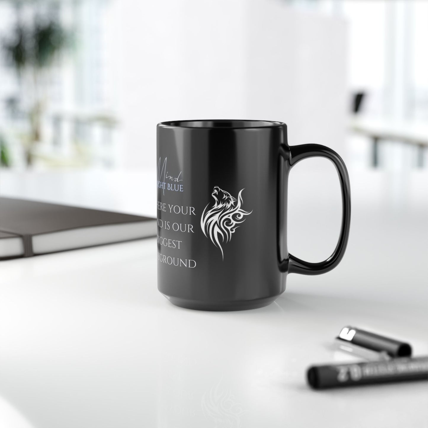 Black 15oz Mug — Night Blue "Where Your Mind Is Our Biggest Playground"
