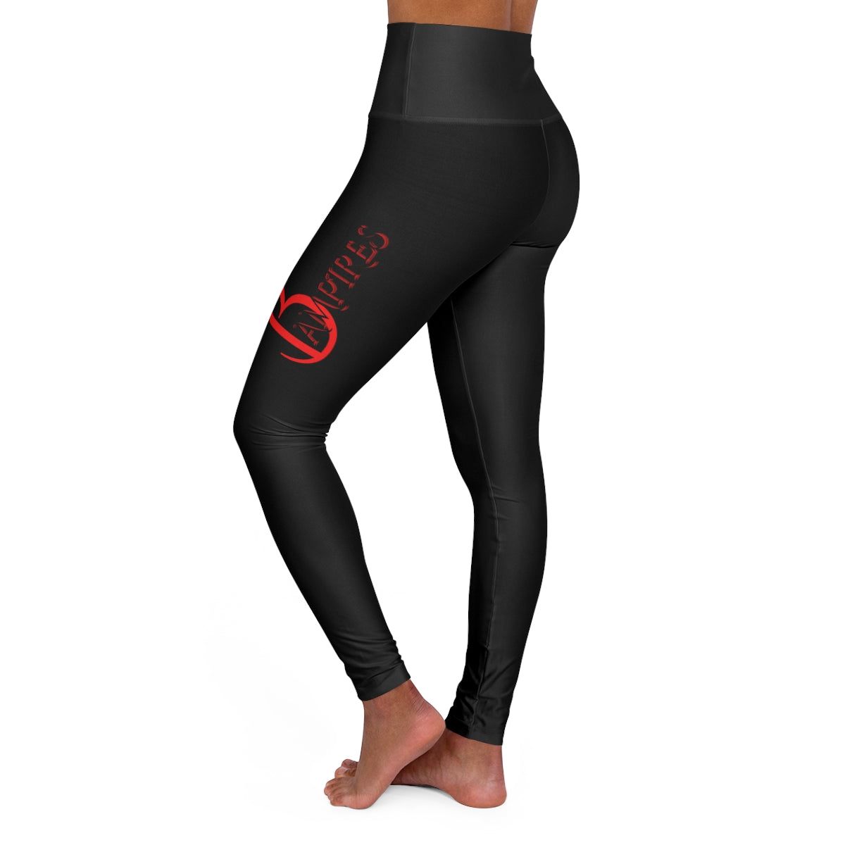 Black High Waisted Yoga Leggings with Red Bampire logo