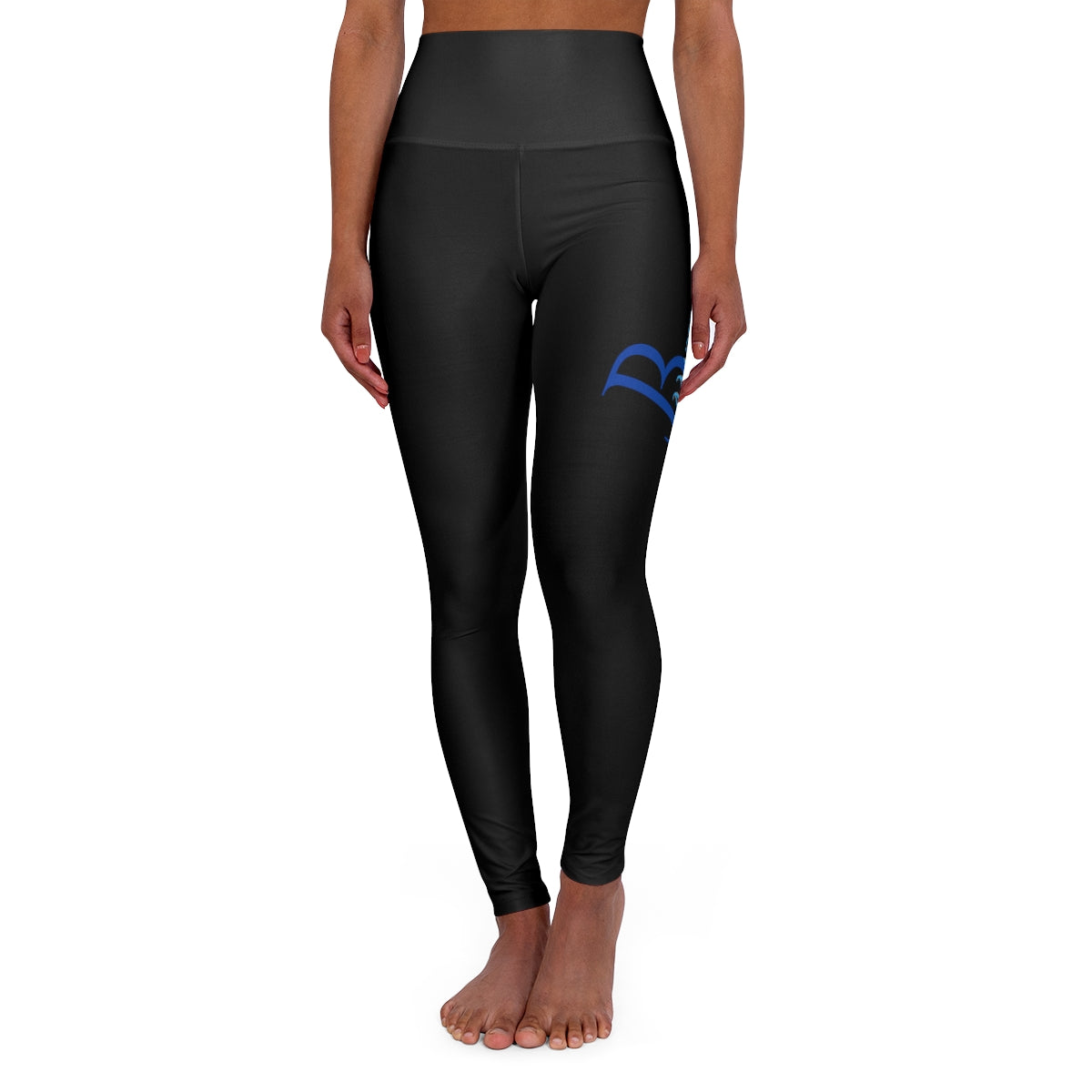 Black High Waisted Yoga Leggings with Blue Bampire Logo