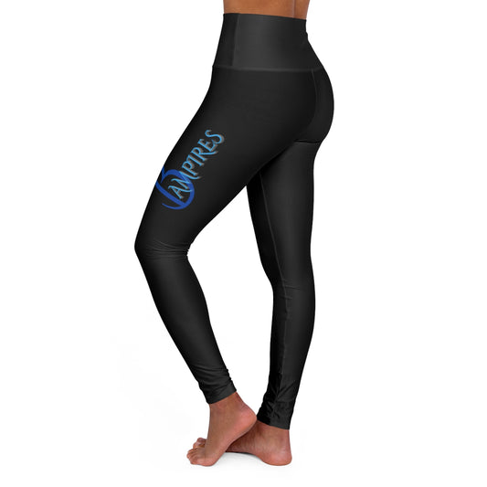 Schwarze Yoga-Leggings mit hohem Bund und blauem Bampire-Logo 