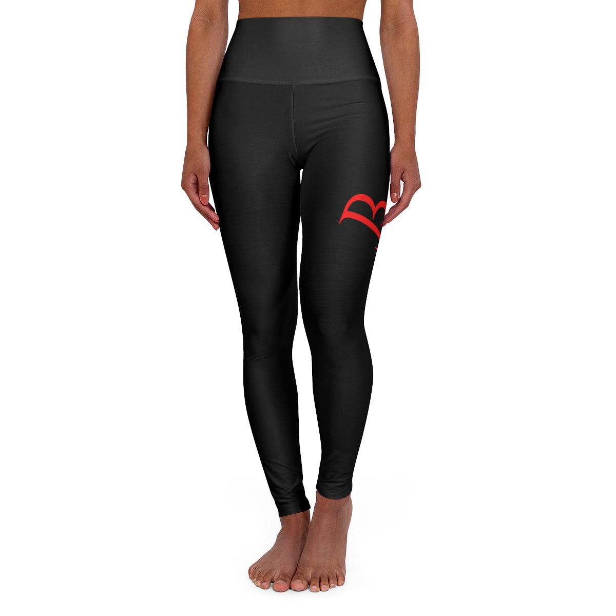 Black High Waisted Yoga Leggings with Red Bampire logo