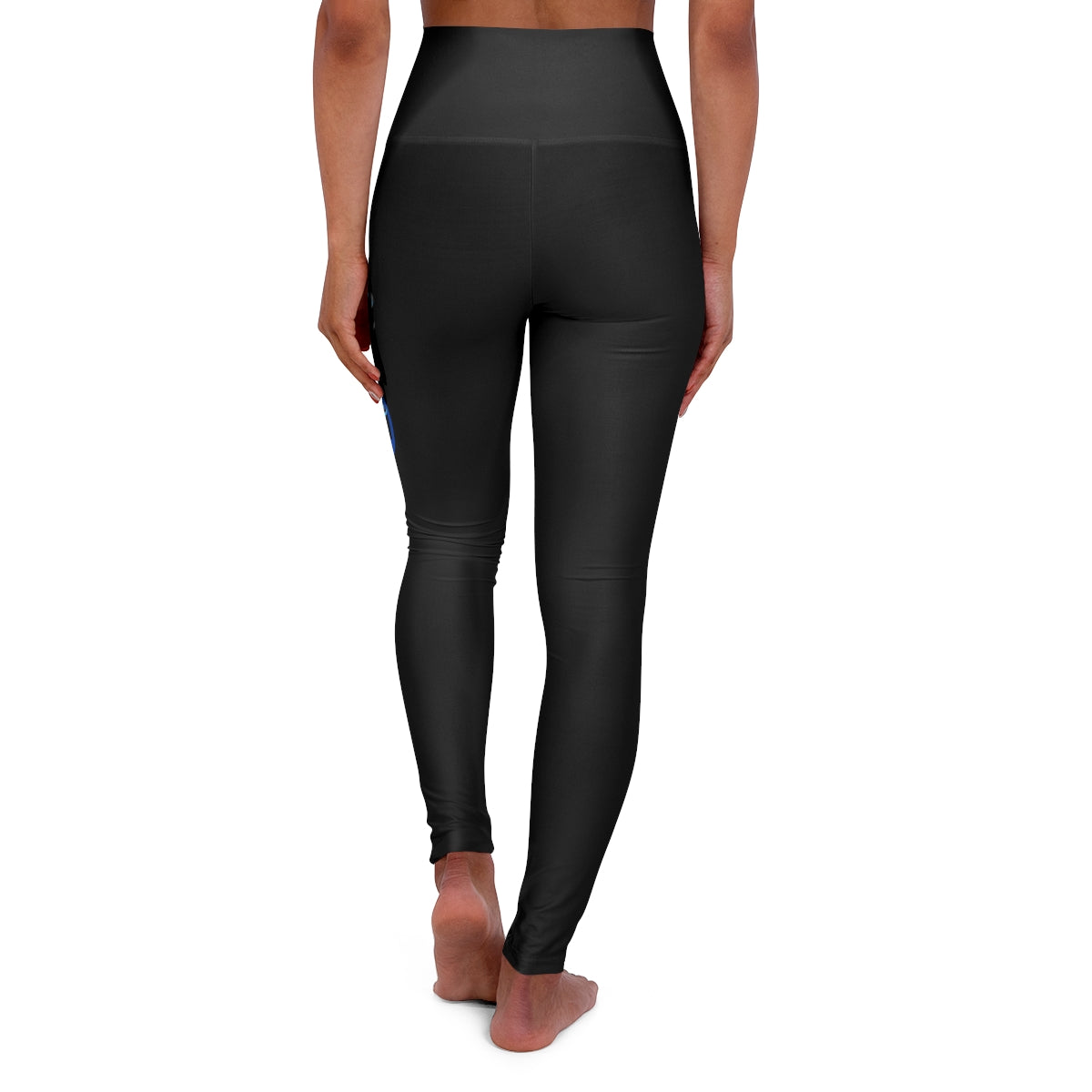 Schwarze Yoga-Leggings mit hohem Bund und blauem Bampire-Logo 